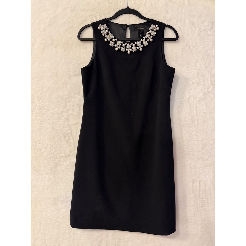 White House Black Market Dress Womens 4 Black Pearl Crystal Embellished Shift